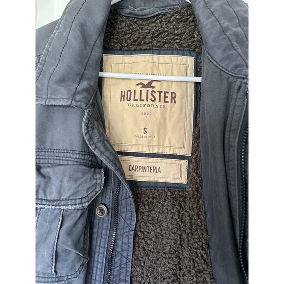 Y2K Hollister Men’s Carpinteria Dark Gray Winter Jacket Coat Size S Sherpa Lined - Picture 5 of 7